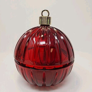 Christmas Ornament Candy Dish Vtg Red Cranberry St George 24% Lead Crystal